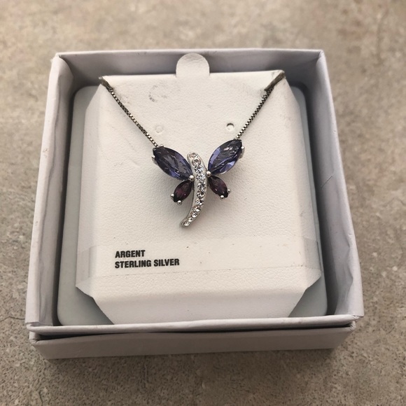 Amethyst Sterling Silver Butterfly Pendant & Necklace - Picture 1 of 4